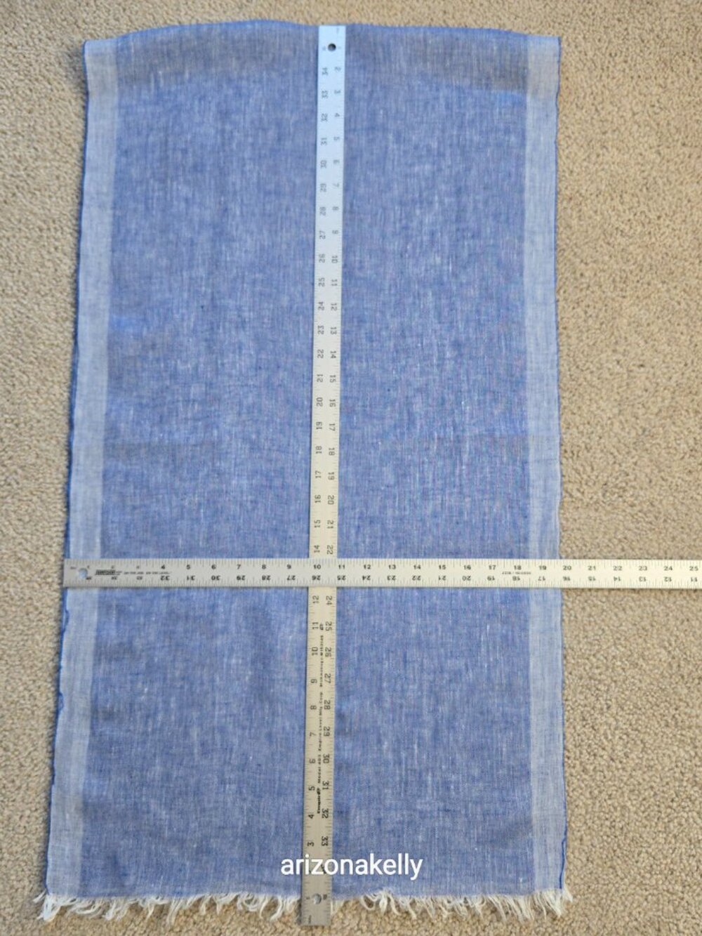 NWOT Blue Linen Scarf With Stripe Going Down Each Side - Picture 7 of 9